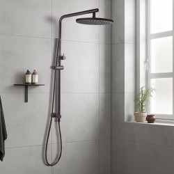 10 inch 250mm Round Gunmetal Grey Twin Shower Station Top Water Inlet